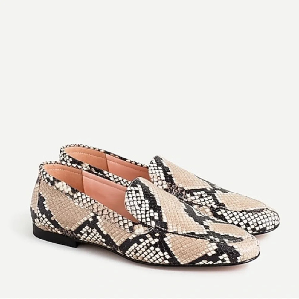 J Crew Cecile Smoking Slippers In Snake-Embossed Leather Aq137 Summer 2020